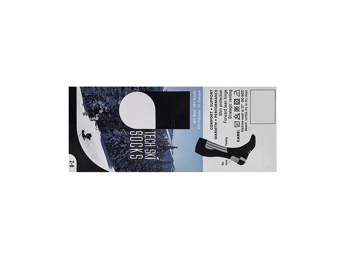 Blue printed retail paper card sample for technical socks