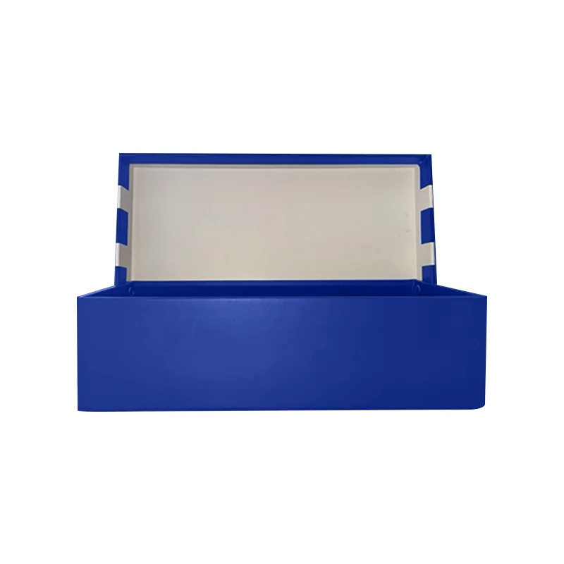 Blue hinged gift box on white